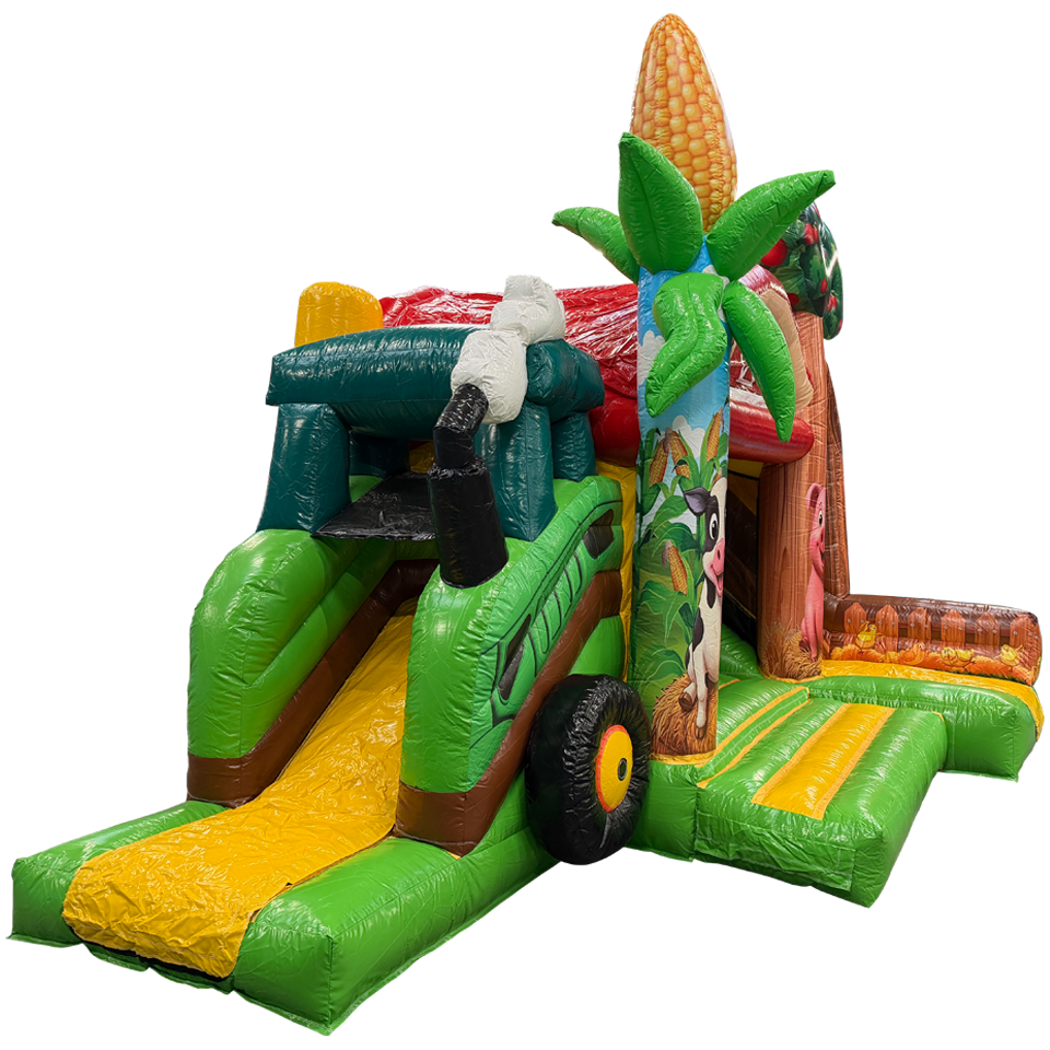 Château Gonflable avec 2 Toboggans 3D Ferme