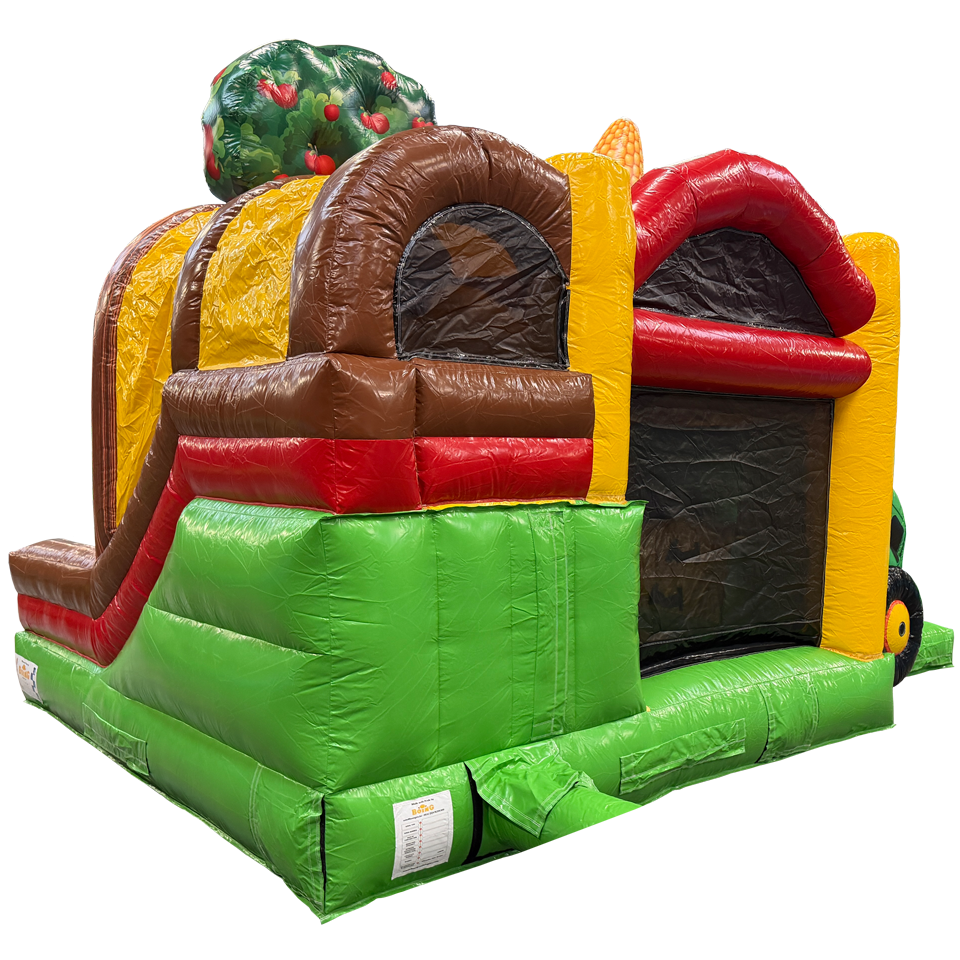 Château Gonflable avec 2 Toboggans 3D Ferme