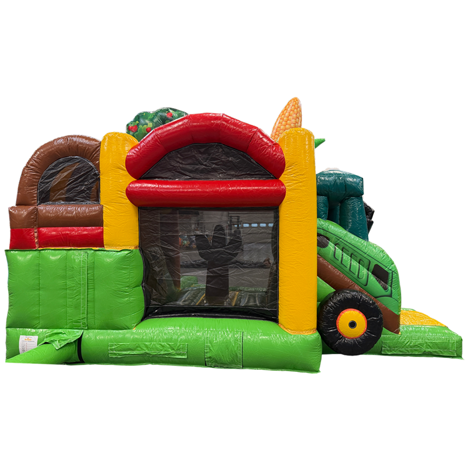 Château Gonflable avec 2 Toboggans 3D Ferme