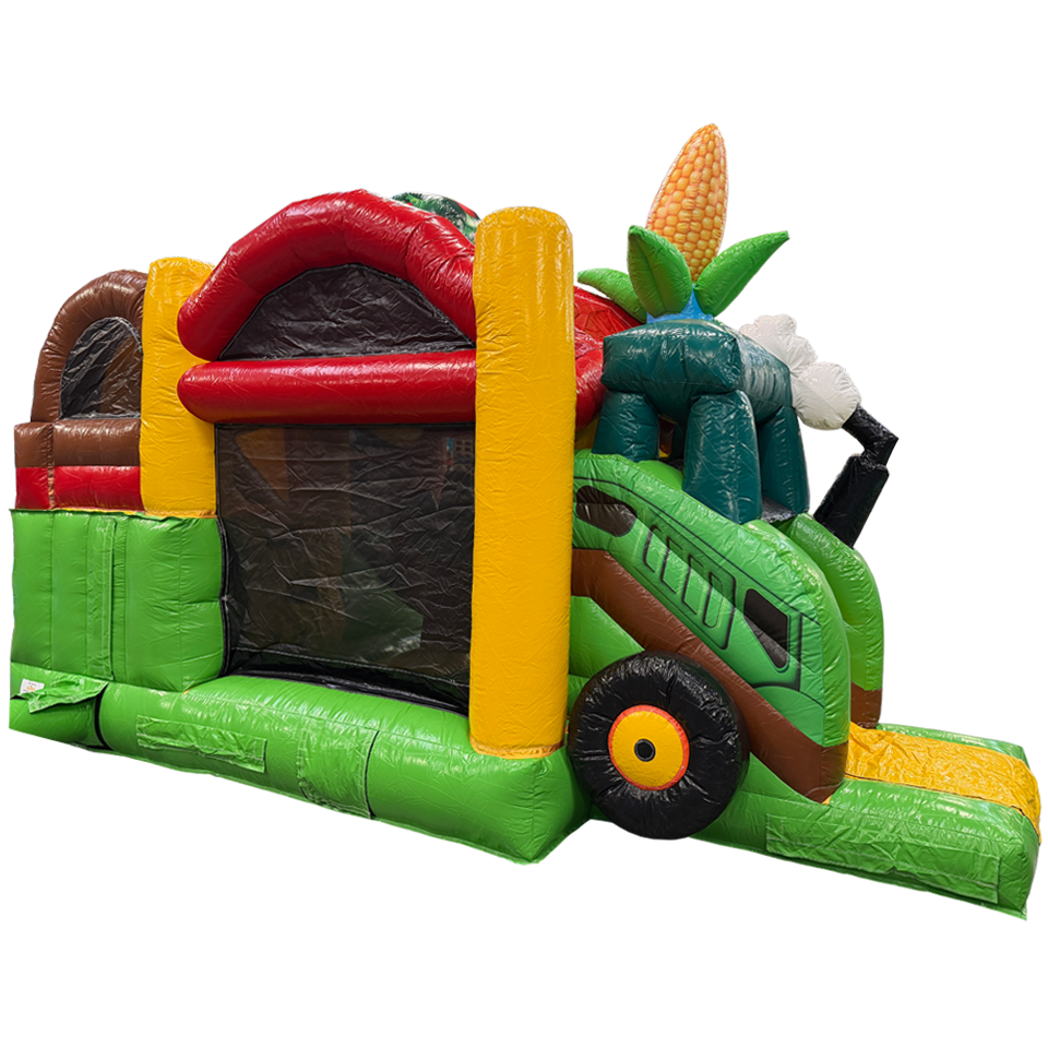 Château Gonflable avec 2 Toboggans 3D Ferme