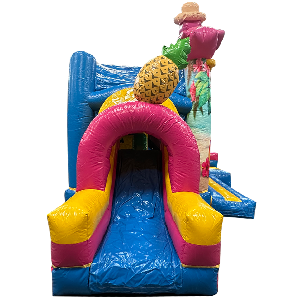 Château Gonflable avec 2 Toboggans 3D Flamant Rose
