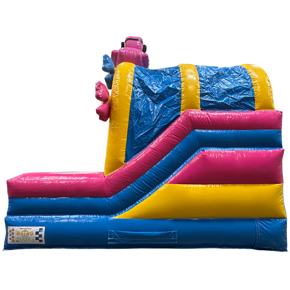 Château Gonflable avec 2 Toboggans 3D Flamant Rose