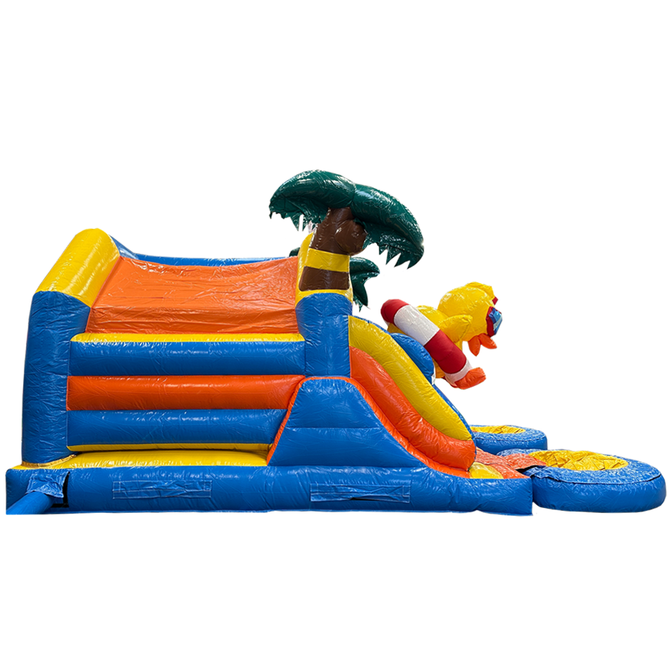 Zijkant Combo Midi 2 Glijbanen Eend Springkasteel