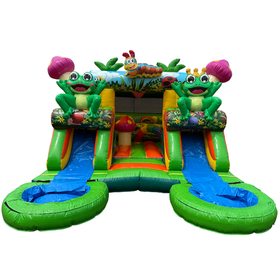 Château gonflable Combi Midi 2 toboggans Grenouille