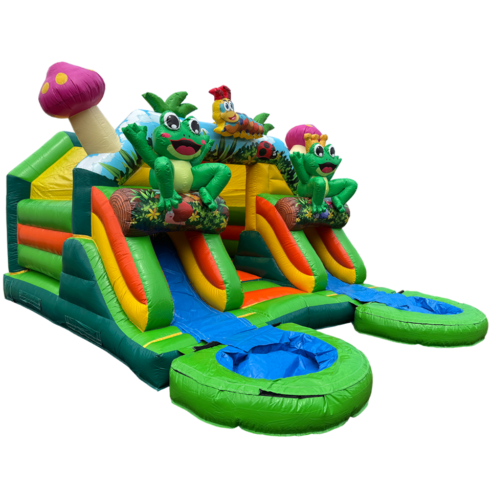 Château gonflable Combi Midi 2 toboggans Grenouille