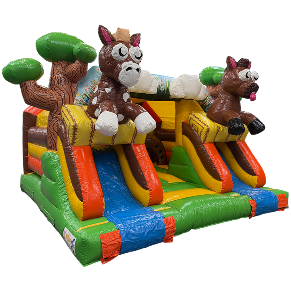 Château gonflable combo midi 2 toboggans Chevaux