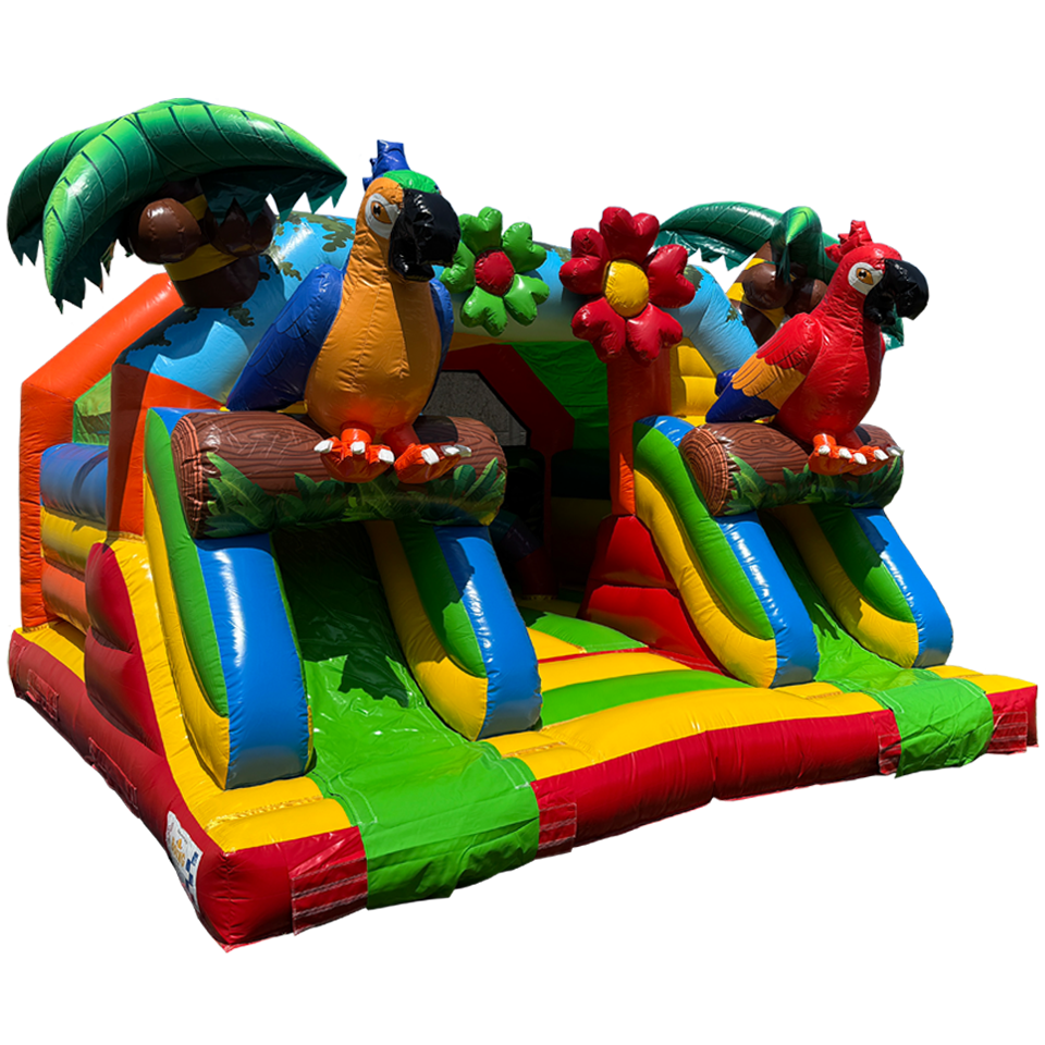 Château gonflable Combo Midi 2 Toboggans Perroquet
