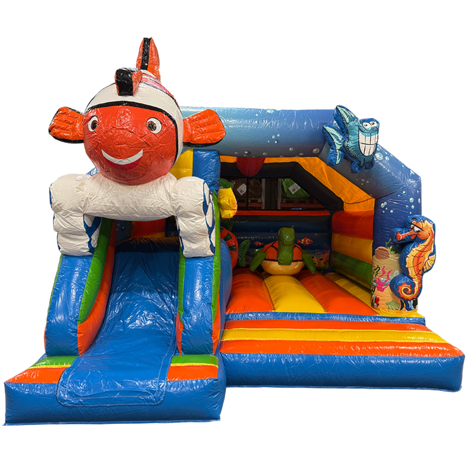 Combo Château Gonflable Clown Poisson Midi 3D Avec Obstacles