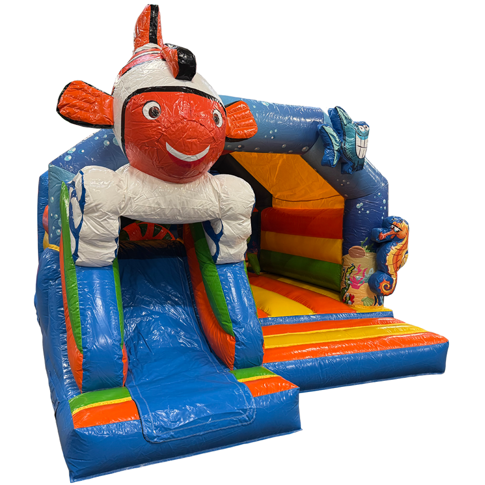 Combo Château Gonflable Clown Poisson Midi 3D Avec Obstacles
