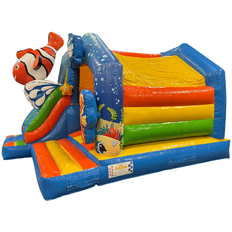 Combo Château Gonflable Clown Poisson Midi 3D Avec Obstacles