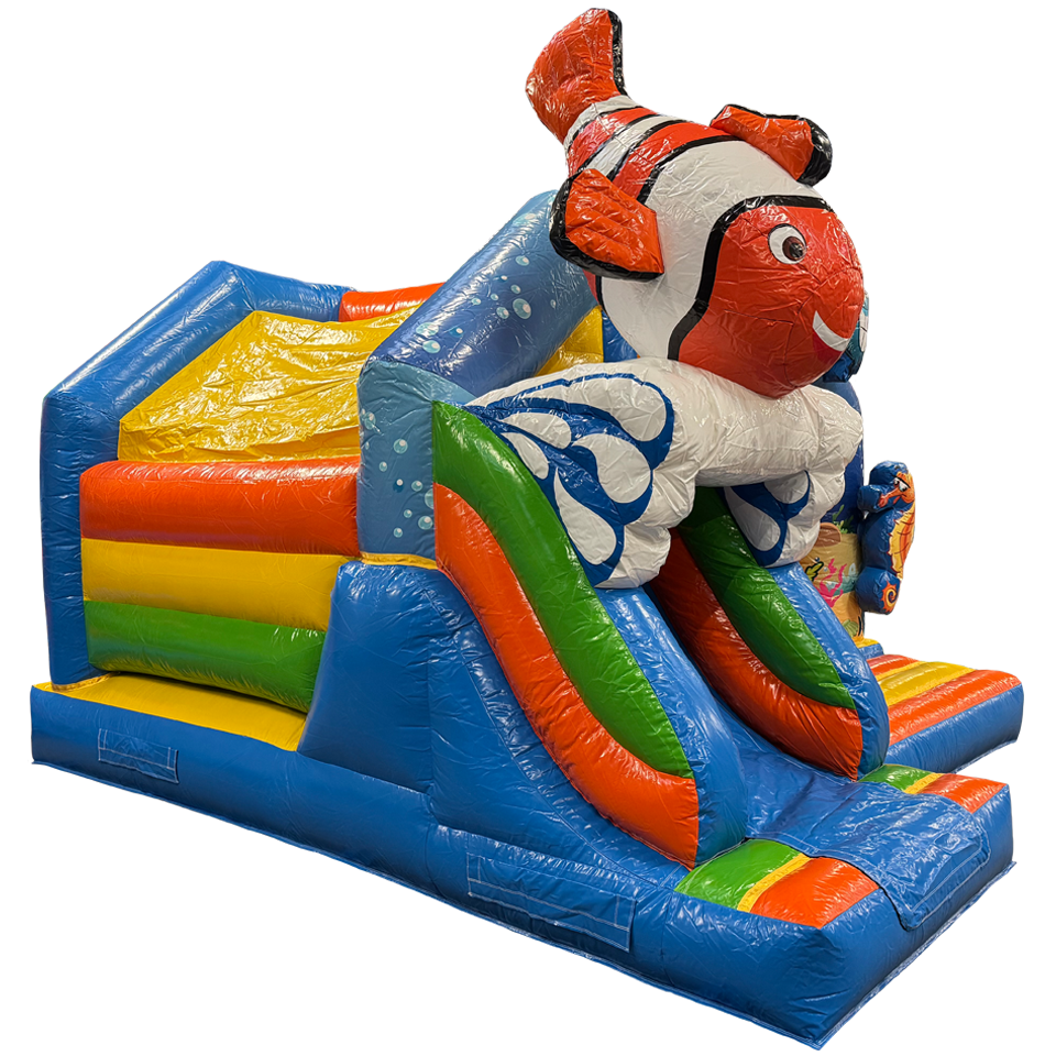 Combo Château Gonflable Clown Poisson Midi 3D Avec Obstacles