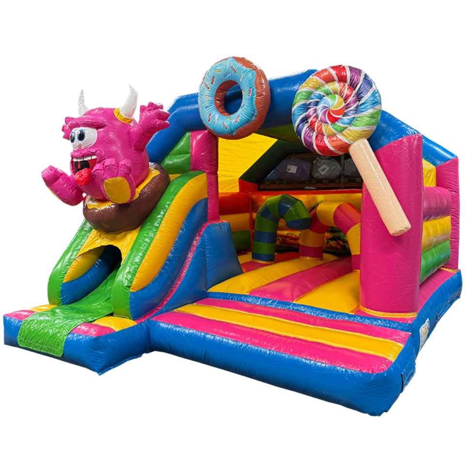 Combo Midi 3D Cookie Monster Fuchsia Inflatable With Obstacles
