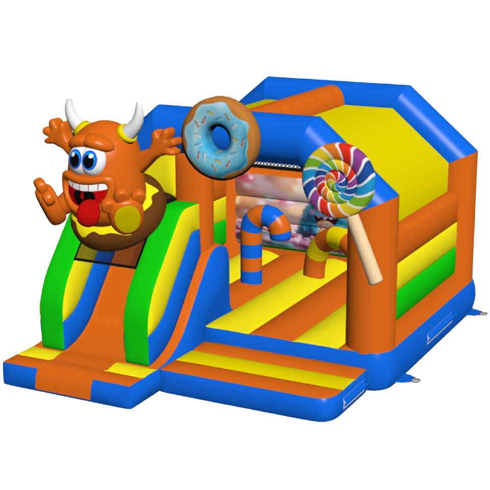 Château Gonflable Combo Midi 3D Monstre des Biscuits Orange avec Obstacles
