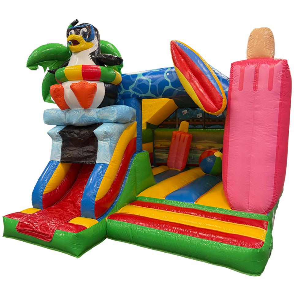 Château Gonflable Combo Midi 3D Crazy Penguin Avec Obstacle