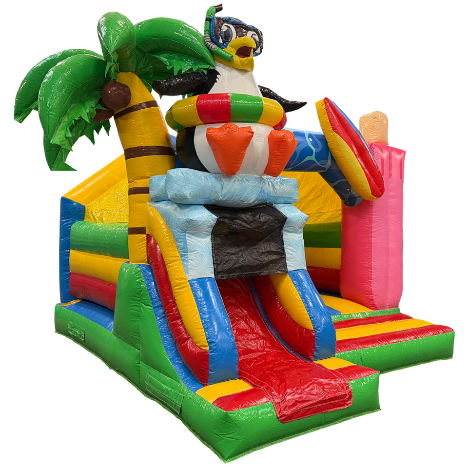 Château Gonflable Combo Midi 3D Crazy Penguin Avec Obstacle