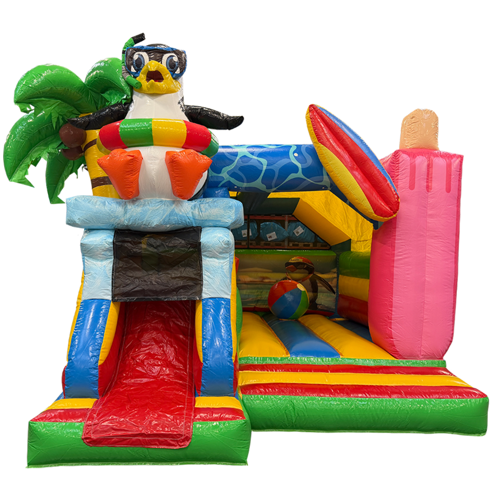 Château Gonflable Combo Midi 3D Crazy Penguin Avec Obstacle