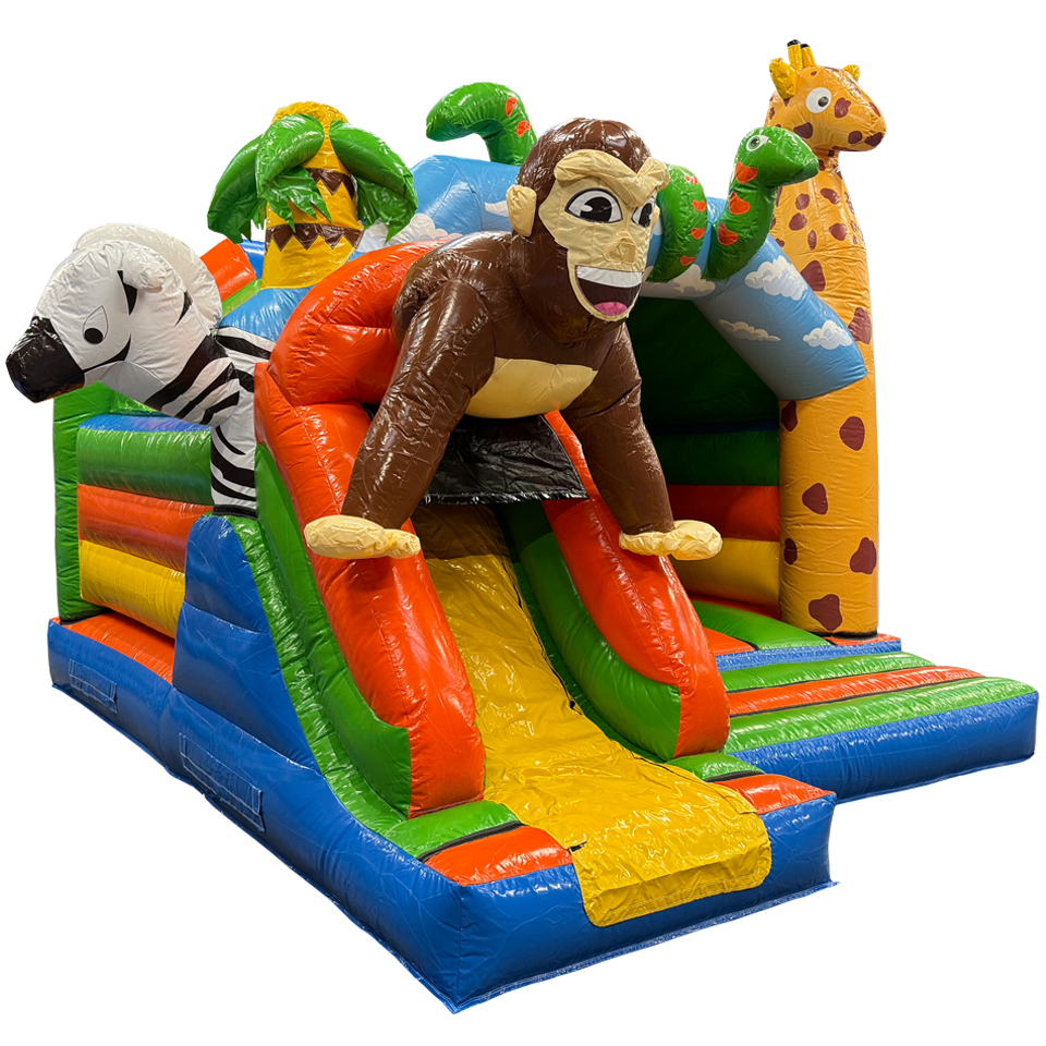 Gorilla springkasteel met obstakels
