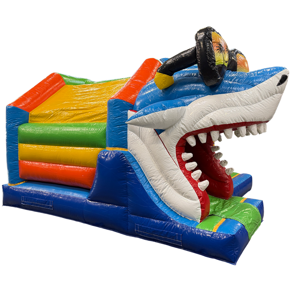 Combo château gonflable de surf 3D Requin Midi avec obstacle