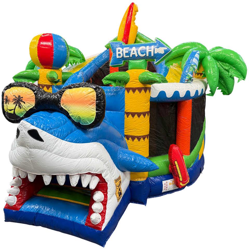 Château gonflable Twist N Slide sur le thème du requin