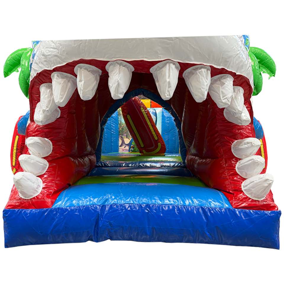 Château gonflable Twist N Slide sur le thème du requin