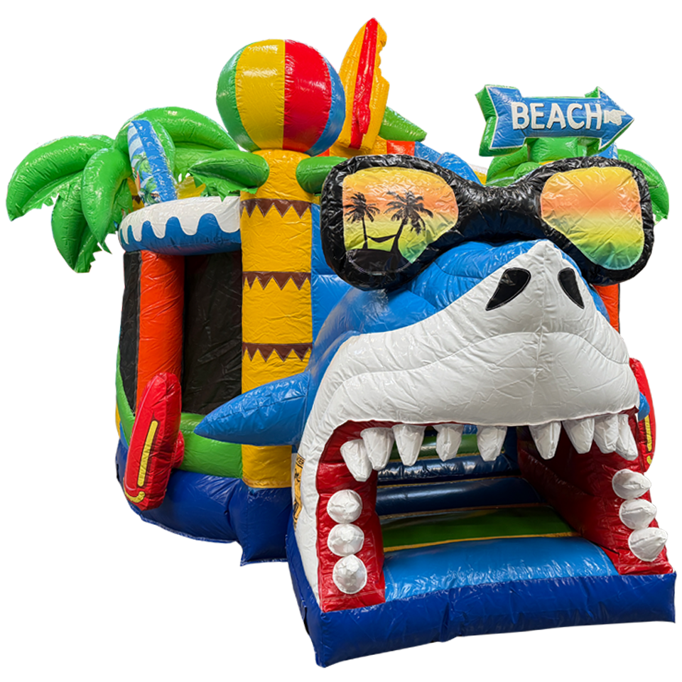 Château gonflable Twist N Slide sur le thème du requin