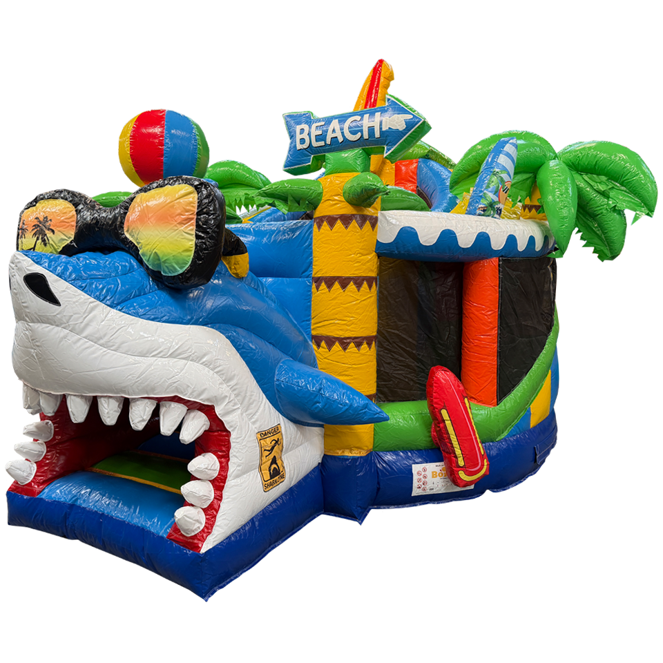 Château gonflable Twist N Slide sur le thème du requin