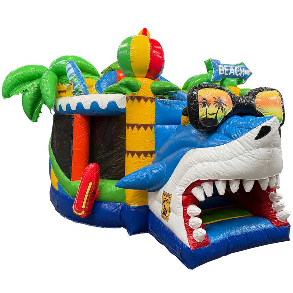 Château gonflable Twist N Slide sur le thème du requin
