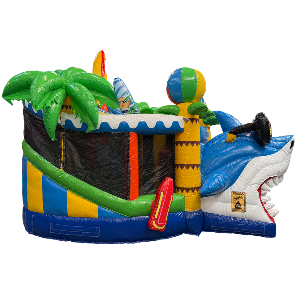 Château gonflable Twist N Slide sur le thème du requin