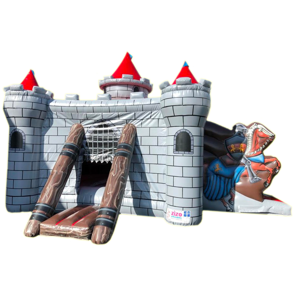 Château fort avec toboggan et chevaux